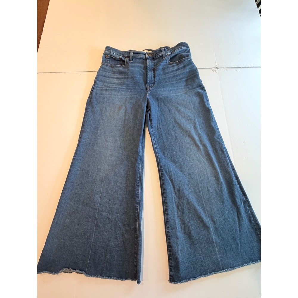 Madewell High-Rise Wide-Leg Jeans Raw Hem Blue Denim Size 32